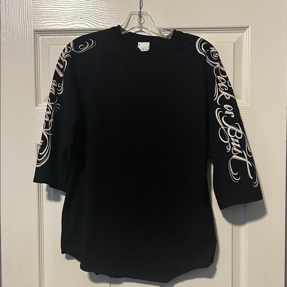 ACDC 3/4 sleeve shirt with in rock we trust, it’s rock or bust on sleeves
